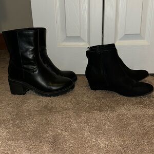 Two pairs of women’s 6.5 black boots. Lightly worn.
